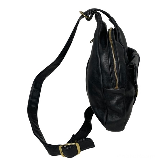 Vintage black leather single strap purse sling bag backpack - Picture 5 of 7